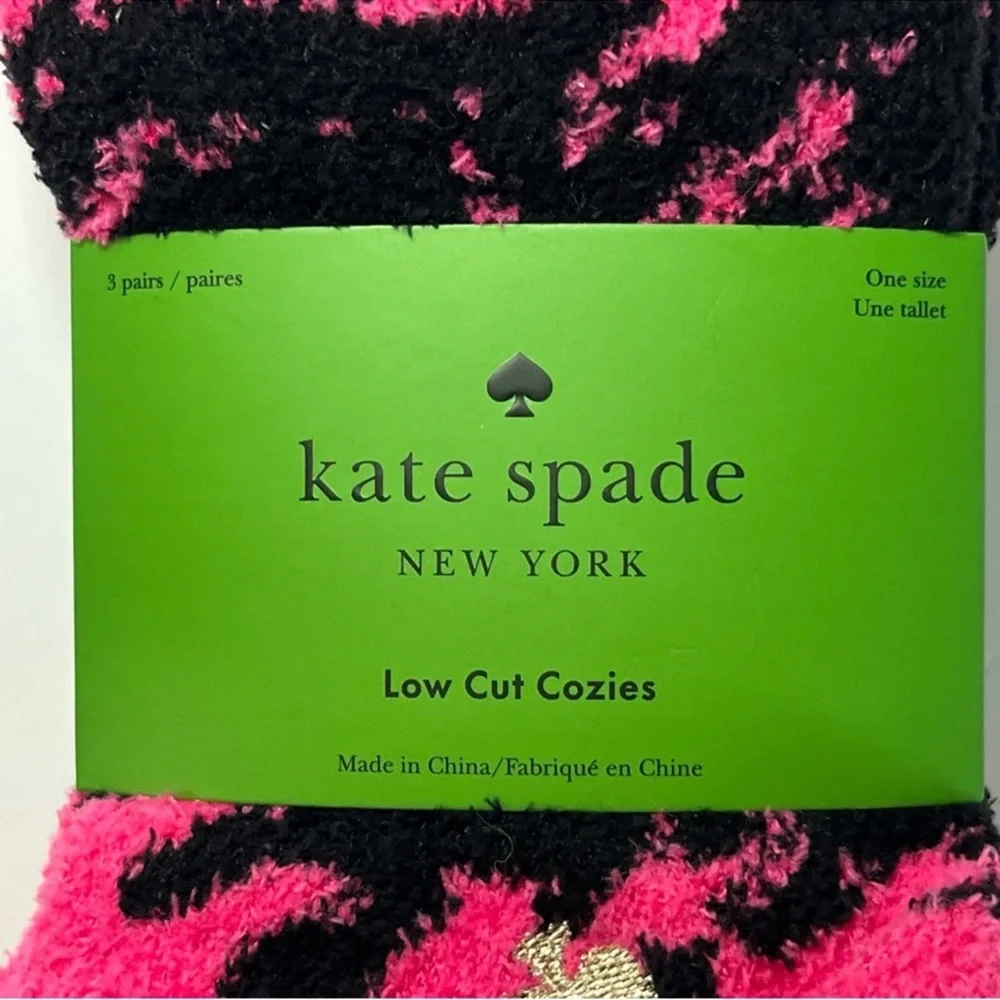 Kate Spade Socks Cozies Low Cut 3-Pack Socks One Size 4-10 Pink Black Red NWT